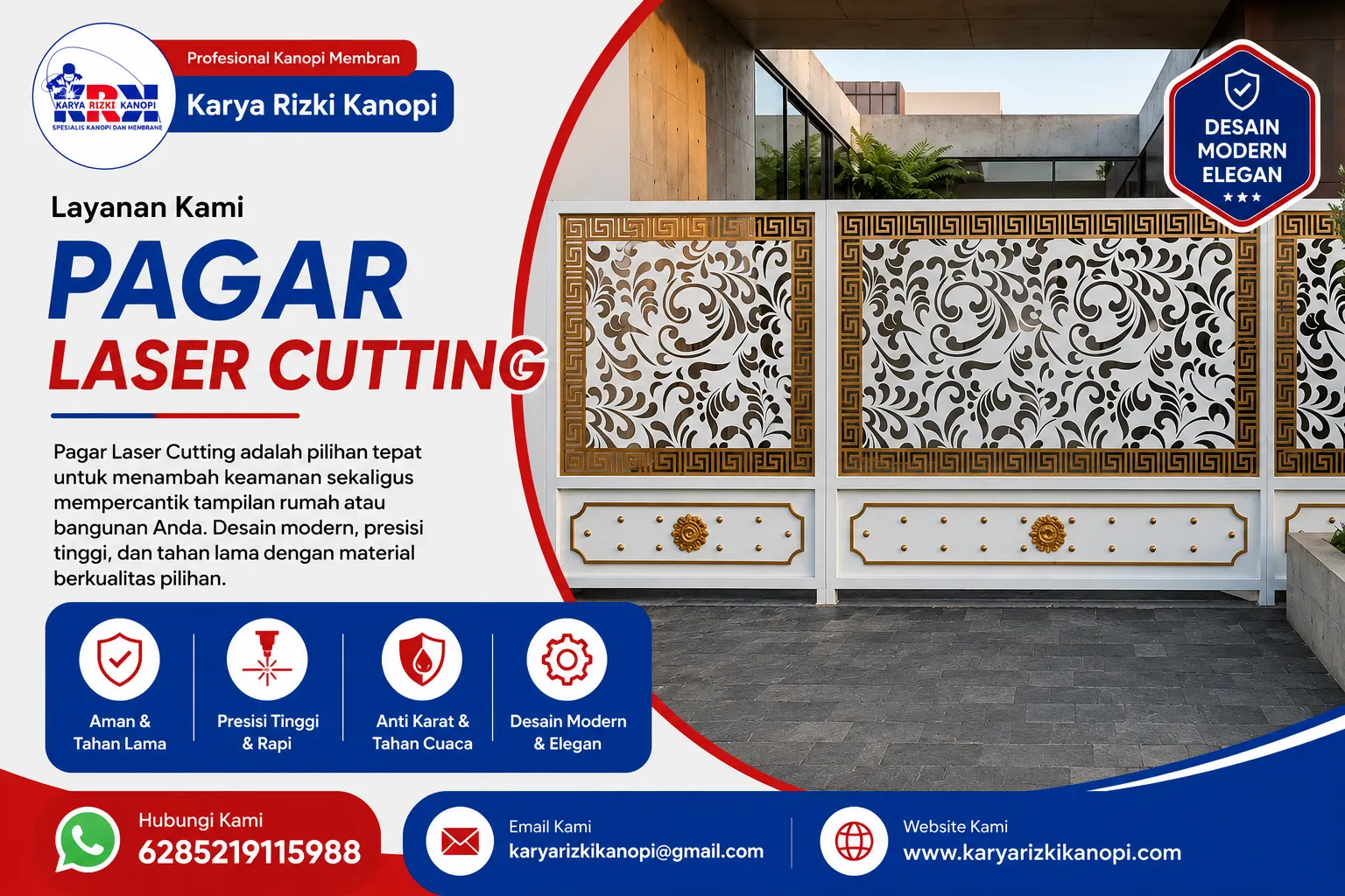 Jasa Pembuatan Pagar Laser Cutting CNC Motif Minimalis Modern