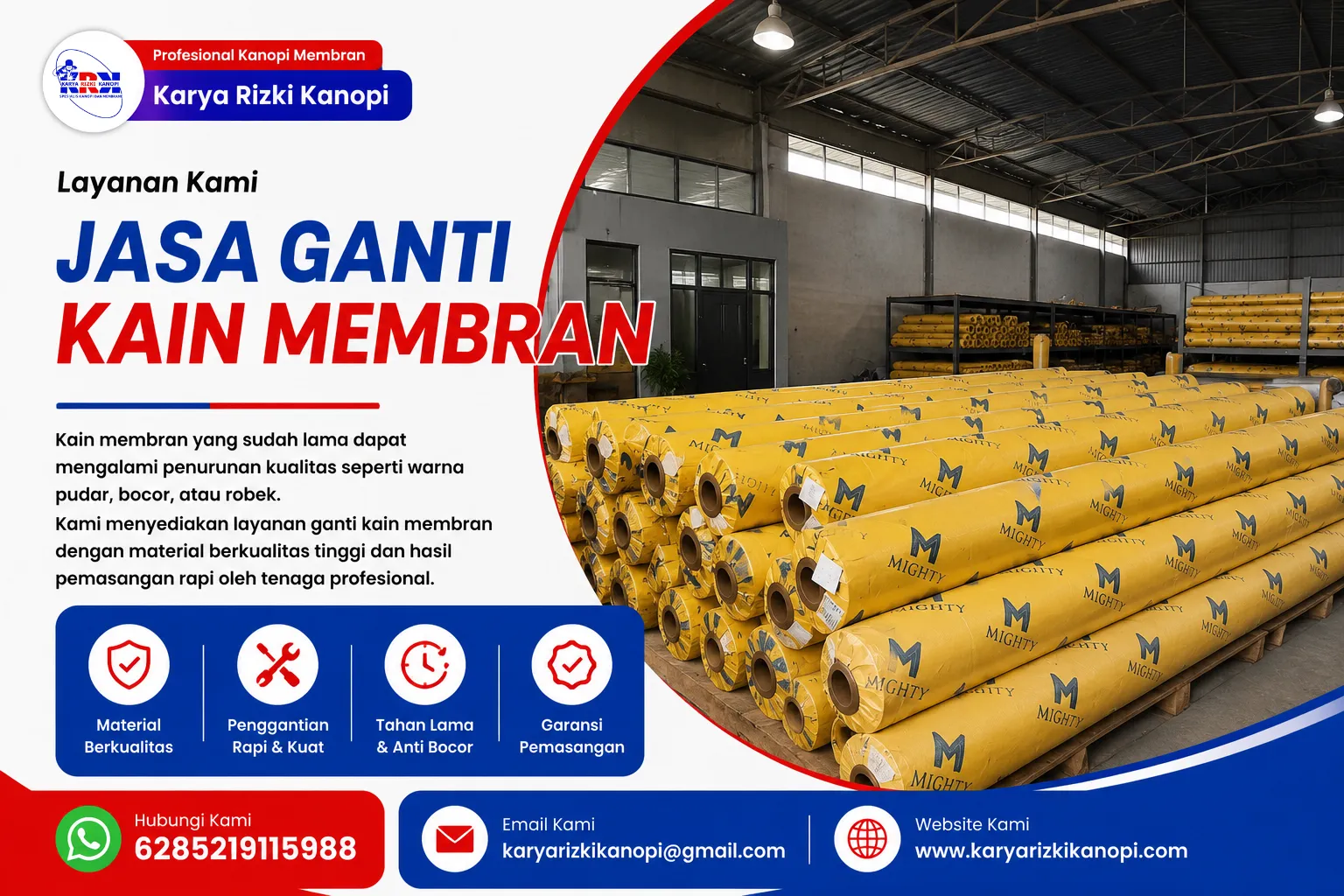 Jasa Ganti Kain Membran dan Servis Rangka